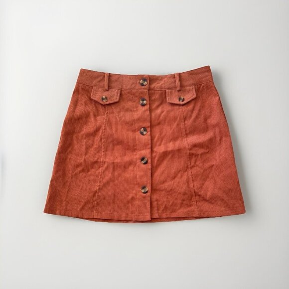 Shein Corduroy Button Down Mini Skirt Womens Size M 6 Burnt Orange - Picture 1 of 6